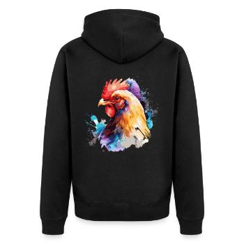 Aquarelle Poulet Mignon Coloré Poulet Fermier - Veste à capuche bio Premium Unisexe - noir - Dos - Nico (187cm)