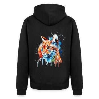 Watercolor Bobcat Animal Colorful Wildlife Hunter - Unisex Premium Organic Zip Hoodie - black - Back - Nico (187cm)