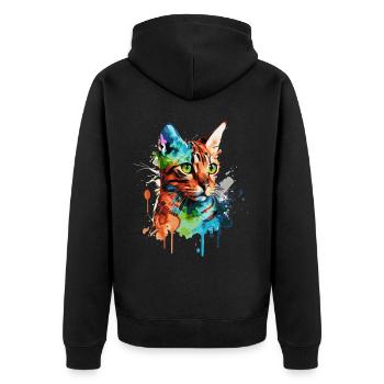 Watercolor Bengal Cat Colorful Cat Lover - Unisex Premium Organic Zip Hoodie - black - Back - Nico (187cm)