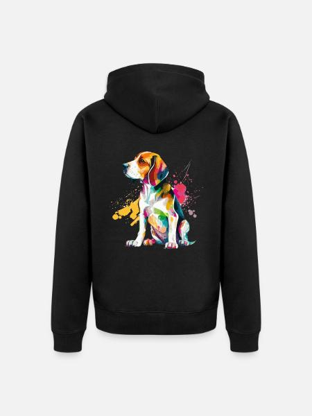 Watercolor Beagle Cute Colorful Pet Dog - Unisex Premium Bio Zip Hoodie - Schwarz