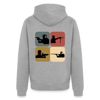 Club de tir sportif rétro - Veste à capuche bio Premium Unisexe - gris chiné - Dos - Nico (187cm)