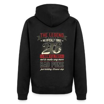 La légende officiellement 26 ans 26e anniversaire - Veste à capuche bio Premium Unisexe - noir - Dos - Nico (187cm)