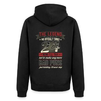 Die Legende Offiziell 24 Jahre 24. Geburtstag - Unisex Premium Bio Zip Hoodie - Schwarz - Hinten - Nico (187cm)