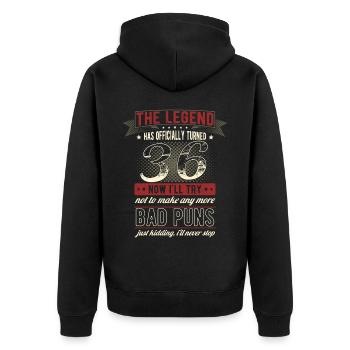 Die Legende Offiziell 36 Jahre 36. Geburtstag - Unisex Premium Bio Zip Hoodie - Schwarz - Hinten - Nico (187cm)