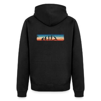 Retro Yoga Evolution - Lustiger Yoga - Unisex Premium Bio Zip Hoodie - Schwarz - Hinten - Nico (187cm)