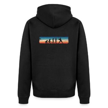 Retro Evolution des Baseballs, - Unisex Premium Bio Zip Hoodie - Schwarz - Hinten - Nico (187cm)
