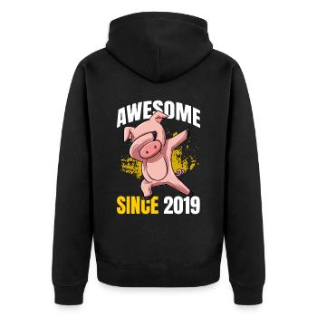 Génial depuis 2019 - 4ème anniversaire de cochon - Veste à capuche bio Premium Unisexe - noir - Dos - Nico (187cm)