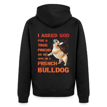 Französische Bulldogge - Unisex Premium Bio Zip Hoodie - Schwarz - Hinten - Nico (187cm)