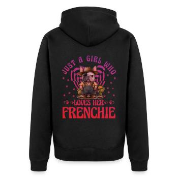 Juste une fille qui aime son bouledogue Frenchie - Veste à capuche bio Premium Unisexe - noir - Dos - Nico (187cm)