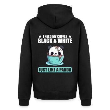 I Need My Coffee Black and White Just Like a Panda - Unisex Premium Organic Zip Hoodie - black - Back - Nico (187cm)