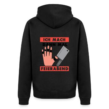 Ich mach dann mal feierabend Metzger Fleischer - Unisex Premium Bio Zip Hoodie - Schwarz - Hinten - Nico (187cm)