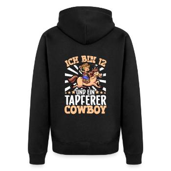 Ich bin 12 - Jungen Cowboy - Unisex Premium Bio Zip Hoodie - Schwarz - Hinten - Nico (187cm)