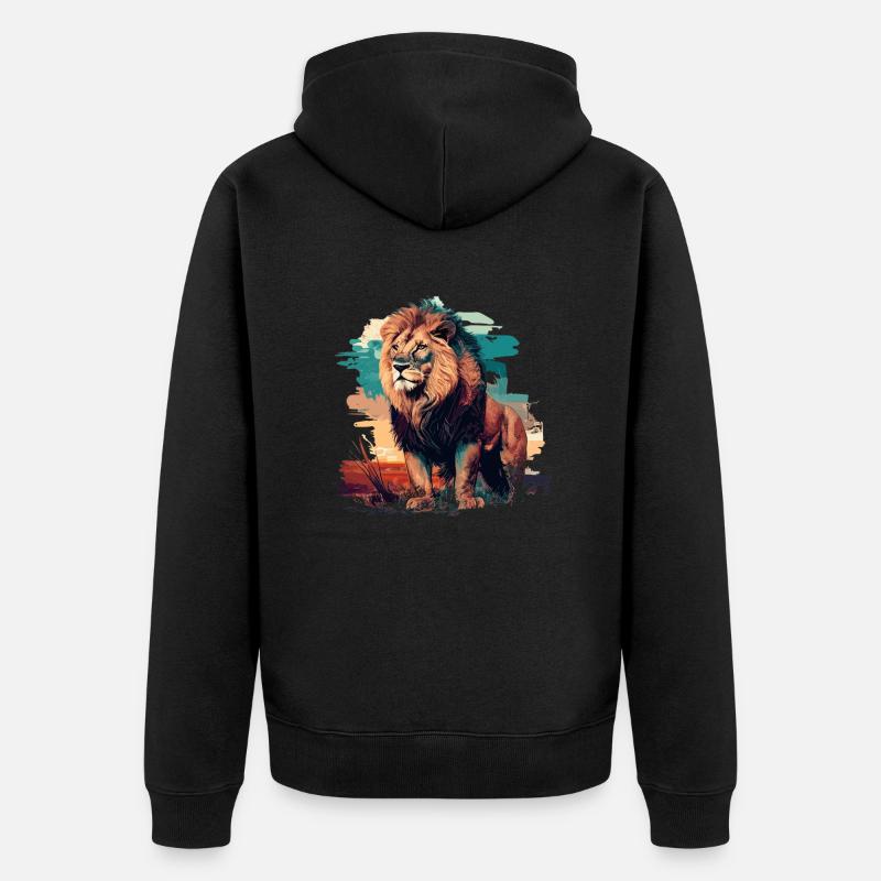 Löwe - Unisex Premium Bio Zip Hoodie - Schwarz