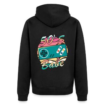 Gamer Girl Babe Retro 50iger Jahre 50s 1950 - Unisex Premium Bio Zip Hoodie - Schwarz - Hinten - Nico (187cm)