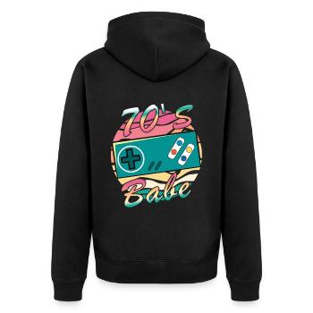 Gamer Girl Babe Retro 70s 70s 1970 - Unisex Premium Organic Zip Hoodie - black - Back - Nico (187cm)