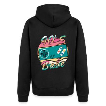 Gamer Girl Babe Retro 90iger Jahre 90s 1990 - Unisex Premium Bio Zip Hoodie - Schwarz - Hinten - Nico (187cm)