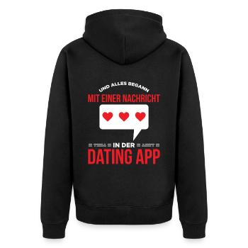 Und Alles Begann Mit Einer Nachricht In Der App - Unisex Premium Bio Zip Hoodie - Schwarz - Hinten - Nico (187cm)