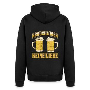 Brauche Bier Keine Liebe Valentinstag - Unisex Premium Bio Zip Hoodie - Schwarz - Hinten - Nico (187cm)
