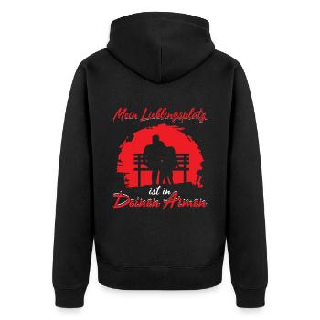 Mein Lieblingsplatz Ist In Deinen Armen - Unisex Premium Bio Zip Hoodie - Schwarz - Hinten - Nico (187cm)