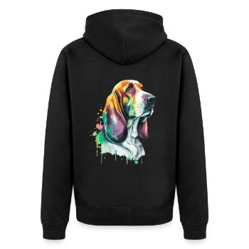 Watercolor Basset Hound Cute Colorful Pet Dog - Unisex Premium Bio Zip Hoodie - Schwarz - Hinten - Nico (187cm)
