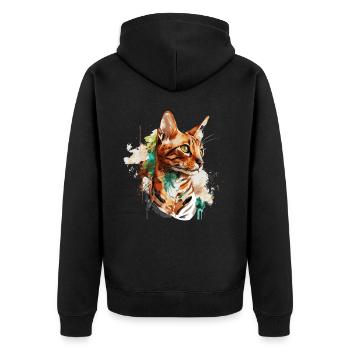 Watercolor Bengal Cat Colorful Cat Lover - Unisex Premium Organic Zip Hoodie - black - Back - Nico (187cm)
