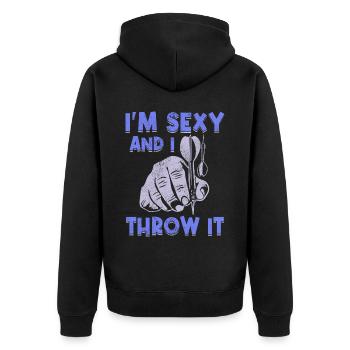 Darts Sport Verein, Dartscheibe, Pfeil Sport Dart - Unisex Premium Bio Zip Hoodie - Schwarz - Hinten - Nico (187cm)