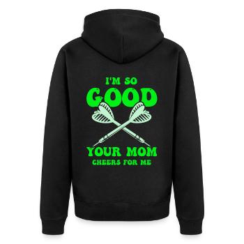 Darts Sport Verein, Dartscheibe, Pfeil Sport Dart - Unisex Premium Bio Zip Hoodie - Schwarz - Hinten - Nico (187cm)