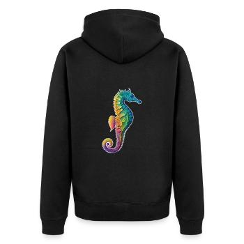 Buntes Seepferdchen - Unterwasser - Tauchen - Aqua - Unisex Premium Bio Zip Hoodie - Schwarz - Hinten - Nico (187cm)