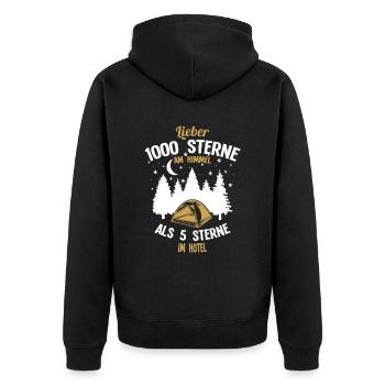 1000 Sterne Camping für Outdoor, Zelt Enthusiasten - Unisex Premium Bio Zip Hoodie - Schwarz - Hinten - Nico (187cm)