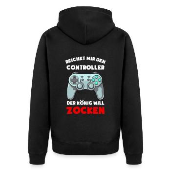 Zocken Konsole Reichet mir den Controller Gamer - Unisex Premium Bio Zip Hoodie - Schwarz - Hinten - Nico (187cm)