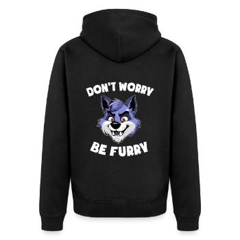 Furry Design - Don’t Worry be Furry - Wolf - Unisex Premium Bio Zip Hoodie - Schwarz - Hinten - Nico (187cm)