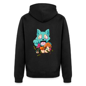 Trippy Pilz Katze Hippie Trip Psychedelisch - Unisex Premium Bio Zip Hoodie - Schwarz - Hinten - Nico (187cm)