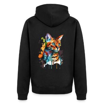 Watercolor Bengal Cat Colorful Cat Lover - Unisex Premium Bio Zip Hoodie - Schwarz - Hinten - Nico (187cm)