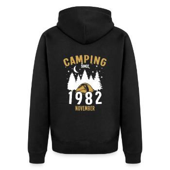 Anniversaire: Camping depuis novembre 1982 Camping - Veste à capuche bio Premium Unisexe - noir - Dos - Nico (187cm)