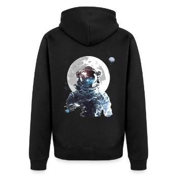 Astronaut Full Moon Galaxy Spaceman Astronomy - Unisex Premium Bio Zip Hoodie - Schwarz - Hinten - Nico (187cm)