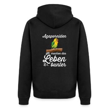 Agaporniden I Unzertrennliche Motiv für Vogel - Unisex Premium Bio Zip Hoodie - Schwarz - Hinten - Nico (187cm)