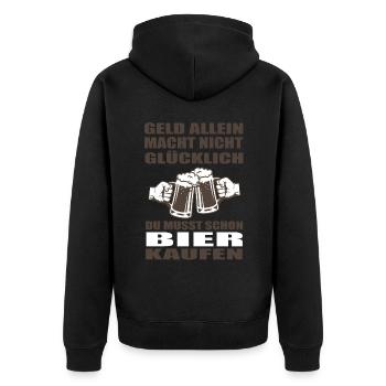 Bier - Unisex Premium Bio Zip Hoodie - Schwarz - Hinten - Nico (187cm)
