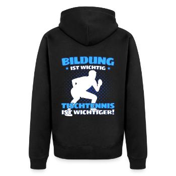 TISCHTENNIS IST WICHTIGER! Tischtennis Verein - Unisex Premium Bio Zip Hoodie - Schwarz - Hinten - Nico (187cm)
