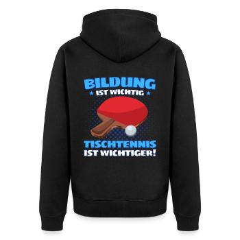 TISCHTENNIS IST WICHTIGER! Tischtennis Verein - Unisex Premium Bio Zip Hoodie - Schwarz - Hinten - Nico (187cm)