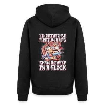 Laborratte Spruch - Atheist Atheism - Unisex Premium Bio Zip Hoodie - Schwarz - Hinten - Nico (187cm)