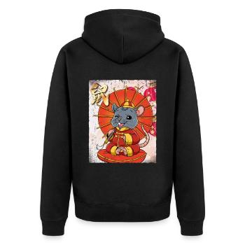 Jahr Der Ratte Mondneujahrsfest Chinesisches - Unisex Premium Bio Zip Hoodie - Schwarz - Hinten - Nico (187cm)