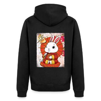 Jahr Des Hasens Mondneujahrsfest Chinesisches - Unisex Premium Bio Zip Hoodie - Schwarz - Hinten - Nico (187cm)
