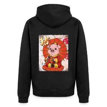 Jahr Des Schweines Mondneujahrsfest Chinesisches - Unisex Premium Bio Zip Hoodie - Schwarz - Hinten - Nico (187cm)