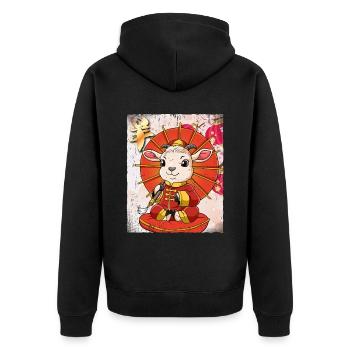 Année de la chèvre Nouvel An lunaire chinois - Veste à capuche bio Premium Unisexe - noir - Dos - Nico (187cm)