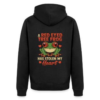 Conception d’amour de grenouille aux yeux rouges pour un fan de grenouille - Veste à capuche bio Premium Unisexe - noir - Dos - Nico (187cm)