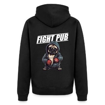 Fight Pub Mops mit Boxhandschuhen Boxer - Unisex Premium Bio Zip Hoodie - Schwarz - Hinten - Nico (187cm)