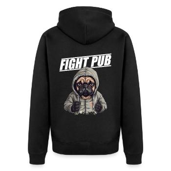 Fight Pub Mops mit Boxhandschuhen Boxer - Unisex Premium Bio Zip Hoodie - Schwarz - Hinten - Nico (187cm)