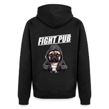 Fight Pub Mops mit Boxhandschuhen Boxer - Unisex Premium Bio Zip Hoodie - Schwarz - Hinten - Nico (187cm)