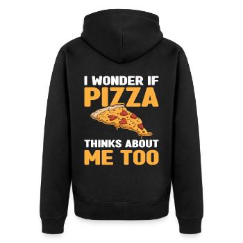 Ob Pizza Auch An Mich Denkt Pizza Food Liebhaber - Unisex Premium Bio Zip Hoodie - Schwarz - Hinten - Nico (187cm)