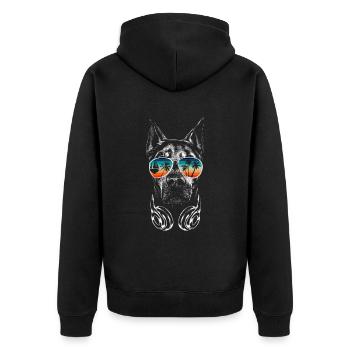 Hund mit cooler Sonnen Brille für Urlauber - Unisex Premium Bio Zip Hoodie - Schwarz - Hinten - Nico (187cm)